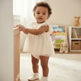 thumbnail image 2 of Baby Girl Romper Dress - Ivory with Sparkle Accents, Bow Detail  Ruffled Sleeves, 2 of 4