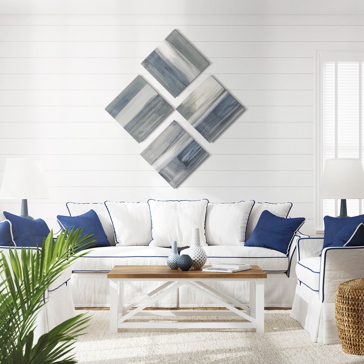 Wexford Home Modern Home Wall Décor Abstract Black and White Grey Canvas Wall Art 16 x 16 inches Set of 4 Framed Artwork for Living Room Bedroom