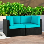 Kinbor 2pcs Outdoor Patio Furniture Sectional Pe Rattan Wicker Rattan Sofa Set with Blue Cushions
