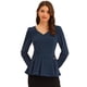 thumbnail image 1 of Blusa de Manga Larga con Escote en V y Cinturón para Mujer Azul marino XS, 1 of 6