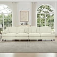 thumbnail image 5 of Newest Elegant Large 4 Seater Sofa Couch,Flared Arms,Removable Ruffles Pleats Skirts,Spindle Legs, Comfy Chenille Four-Seat Sofa for Living Room, Beige White, 5 of 20