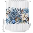 thumbnail image 2 of Shower Curtains for Bathroom, Blue Christmas Poinsettia Waterproof Fabric Shower Curtain, Xmas Botanical Balls Snowflake Decorative Bathroom Curtain for Bathtub, 36"x72", No Hooks Included, 2 of 9