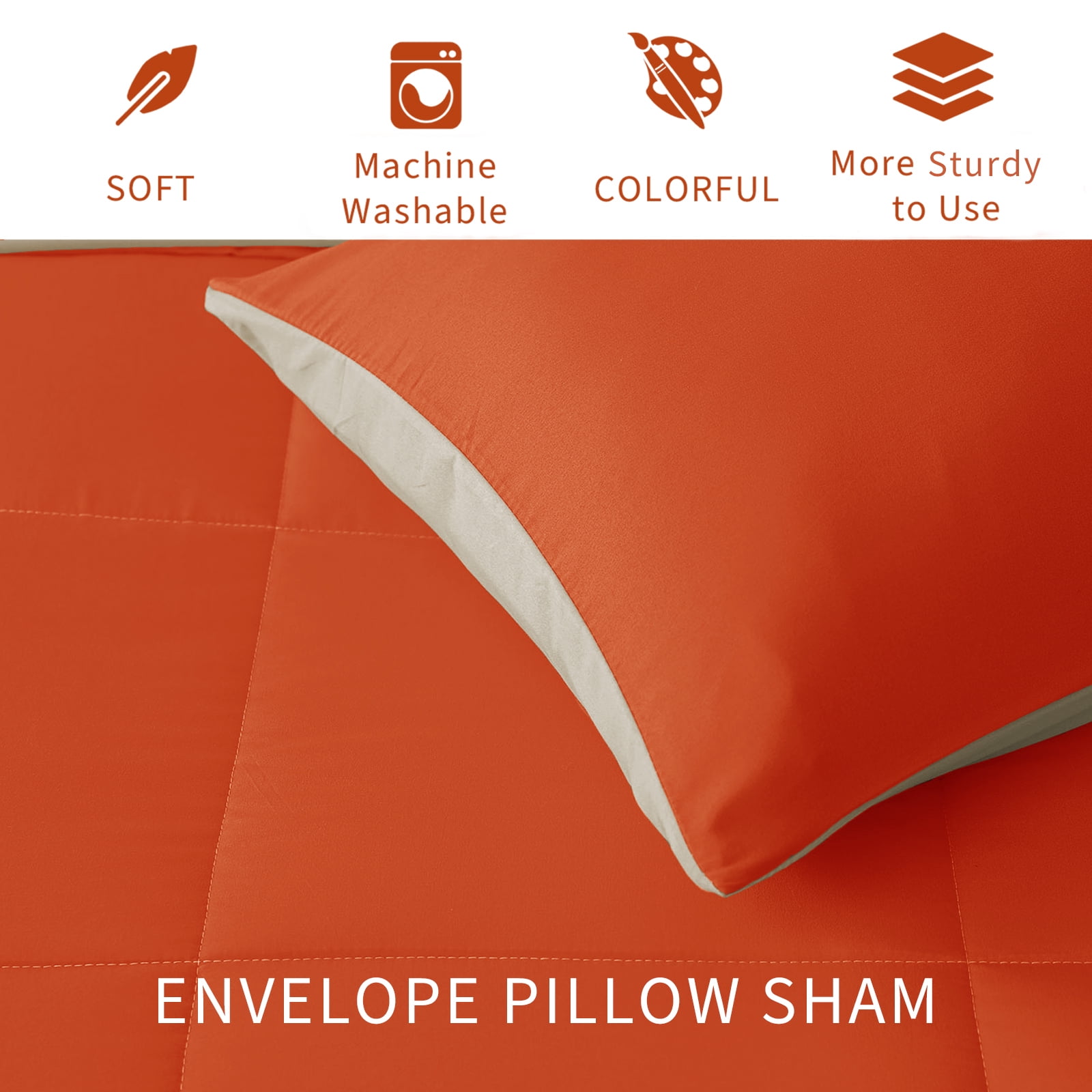 Exclusivo Mezcla Lightweight Reversible 3-Piece Comforter Set All Seasons, Down Alternative Comforter with 2 Pillow Shams, Queen Size, Burnt Orange/Brich Beige