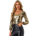 thumbnail image 1 of Camiseta de fiesta Allegra K con Cuello Redondo y Manga de Obispo Color Oro S, 1 of 5