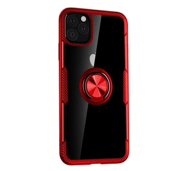 For iPhone 11 Pro Red Slim Clear Case Cover With Magnetic Ring Holder / Stand