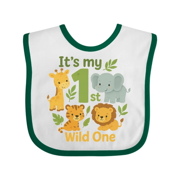Inktastic First Birthday Safari Jungle Animals Boys or Girls Baby Bib