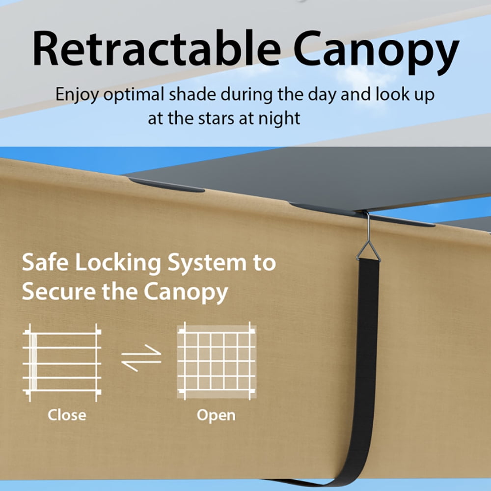 Aimee Lii 10 x 12 Feet Outdoor Aluminum Retractable Pergola Canopy Shelter Grape Trellis, Awnings for Patio Waterproof, Beige Aimee Lii 10 x 12 Feet Outdoor Aluminum Retractable Pergola Canopy Shelter Grape Trellis, Awnings for Patio Waterproof, Beige
