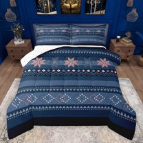 Feelyou Hippie Bohemian Aztec Bedding Comforter Set, Blue Tribal Square Twin Comforter Sets, Vintage Western Fashion Reversible Bedding Set, Ultra Soft Bedroom Decor, 2 Pieces