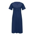 thumbnail image 4 of ERTUTUYI Summer Casual For Women Button Up Short Sleeve Dress Party Flowy Midi Dress Navy S, 4 of 6