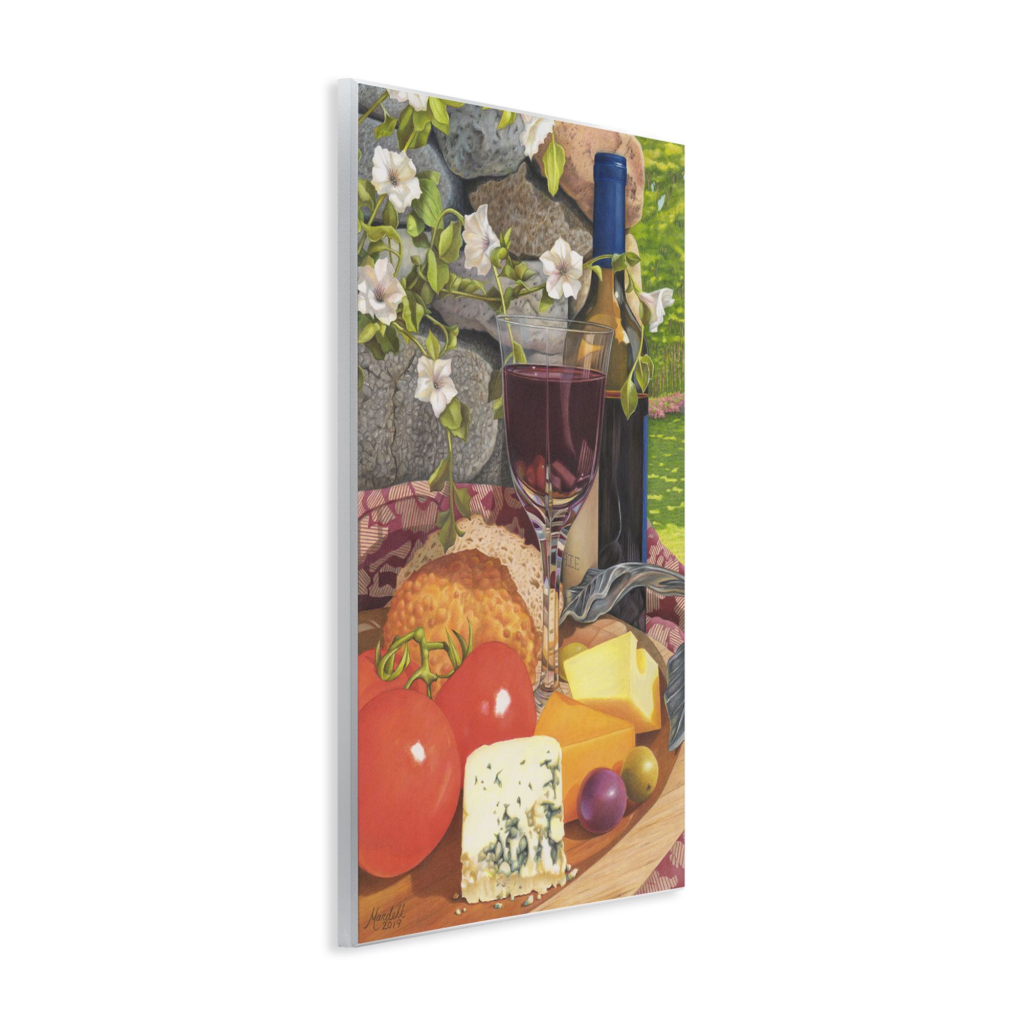 Stupell Industries Wine & Cheese Plate Food & Beverage Painting Unframed Art Print Wall Art, 13 x 19