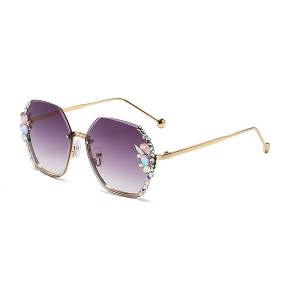 Penkiiy Woman Rimless Diamond Sunglasses, Oversized Gradient Diamond Sunglasses, Polygonal Sunglasses UV Protection Dark Gray