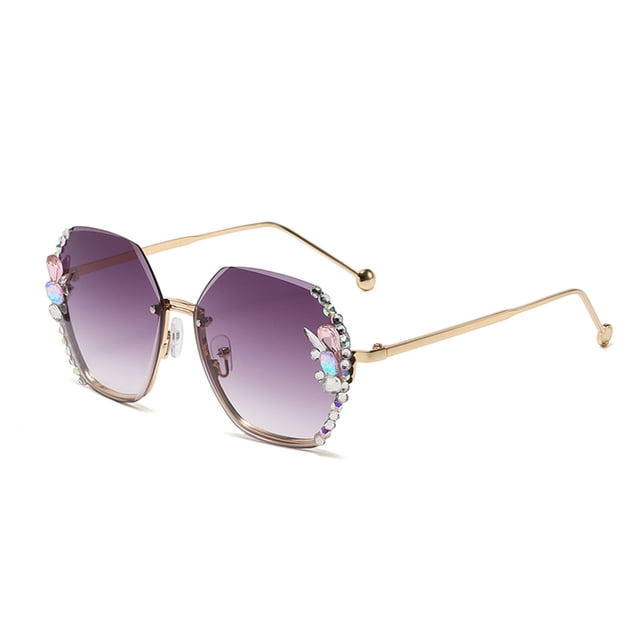 Penkiiy Woman Rimless Diamond Sunglasses, Oversized Gradient Diamond Sunglasses, Polygonal Sunglasses UV Protection Dark Gray