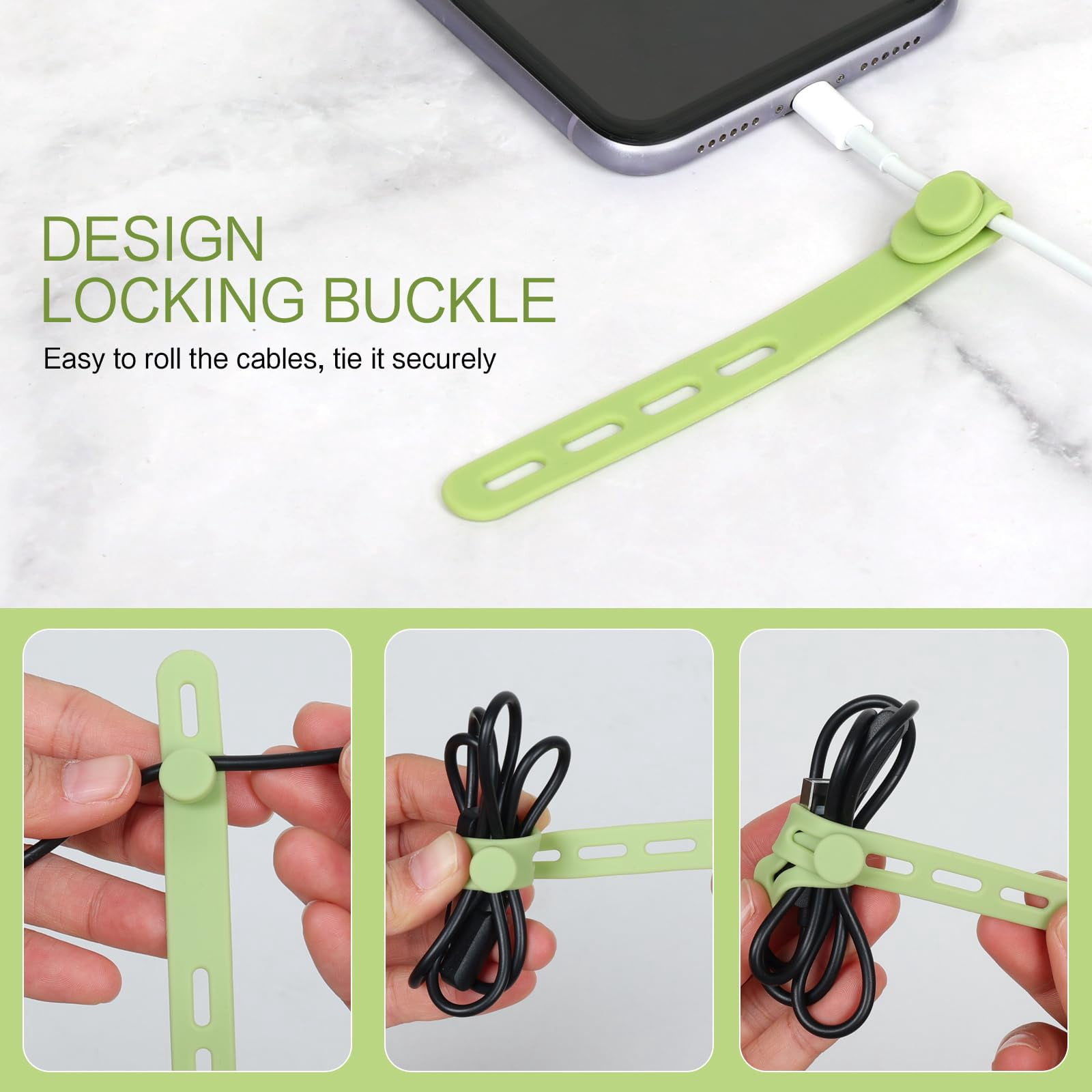 Donruby 24Pcs Silicone Cable Ties - Reusable & Washable with Locking Buckles, Adjustable Fastening Cable Management Straps, Multi-Purpose High Elasticity Cord Organizer (4 Colors)