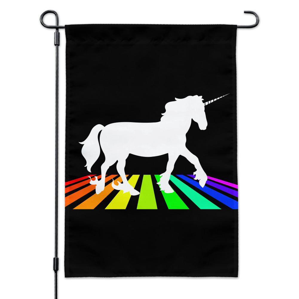 Unicorn Crossing Rainbow Garden Yard Flag 