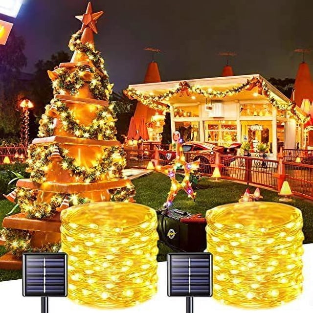 1 paquete de 100/200 luces LED solares de cadena para exteriores, impermeables, con 8 modos de luz parpadeante de hadas para decoración de árboles, bodas, fiestas de Navidad