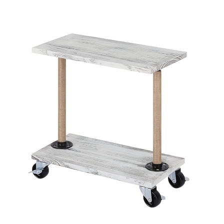 Modern Farmhouse Narrow End Table with Wheels - Slim Metal Rolling Side Table with Marble-Effect Top