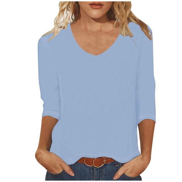 GigrtiJin Chemises à Manches 3/4 pour Femmes Mode Couleur Unie Col Rond Hauts Blouses Décontractées Amples Basiques