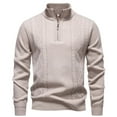 thumbnail image 2 of NTACZA Cable Knit Sweaters Men Beige Mock Neck Long Sleeve Sweaters Stretch Classic Fit Stand Collar Polos Mens Jumpers L, 2 of 9