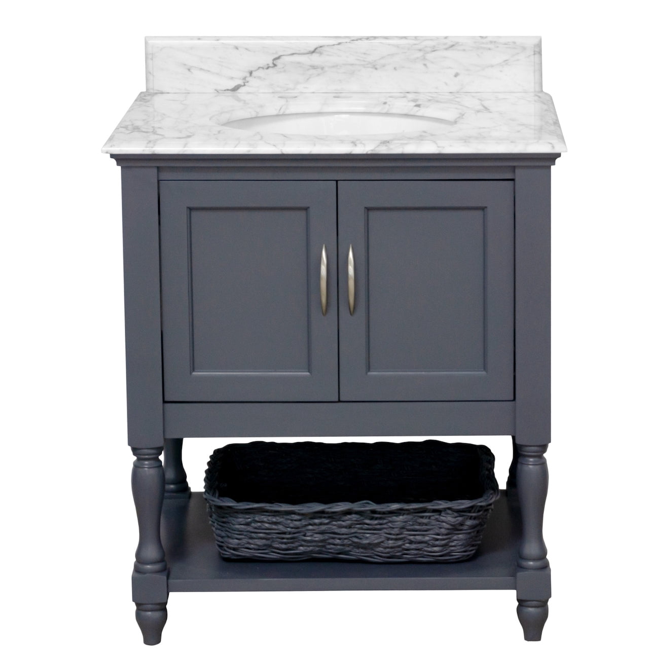 Beverly 30" Bathroom Vanity with Marine Gray Cabinet and Carrara Marble Top