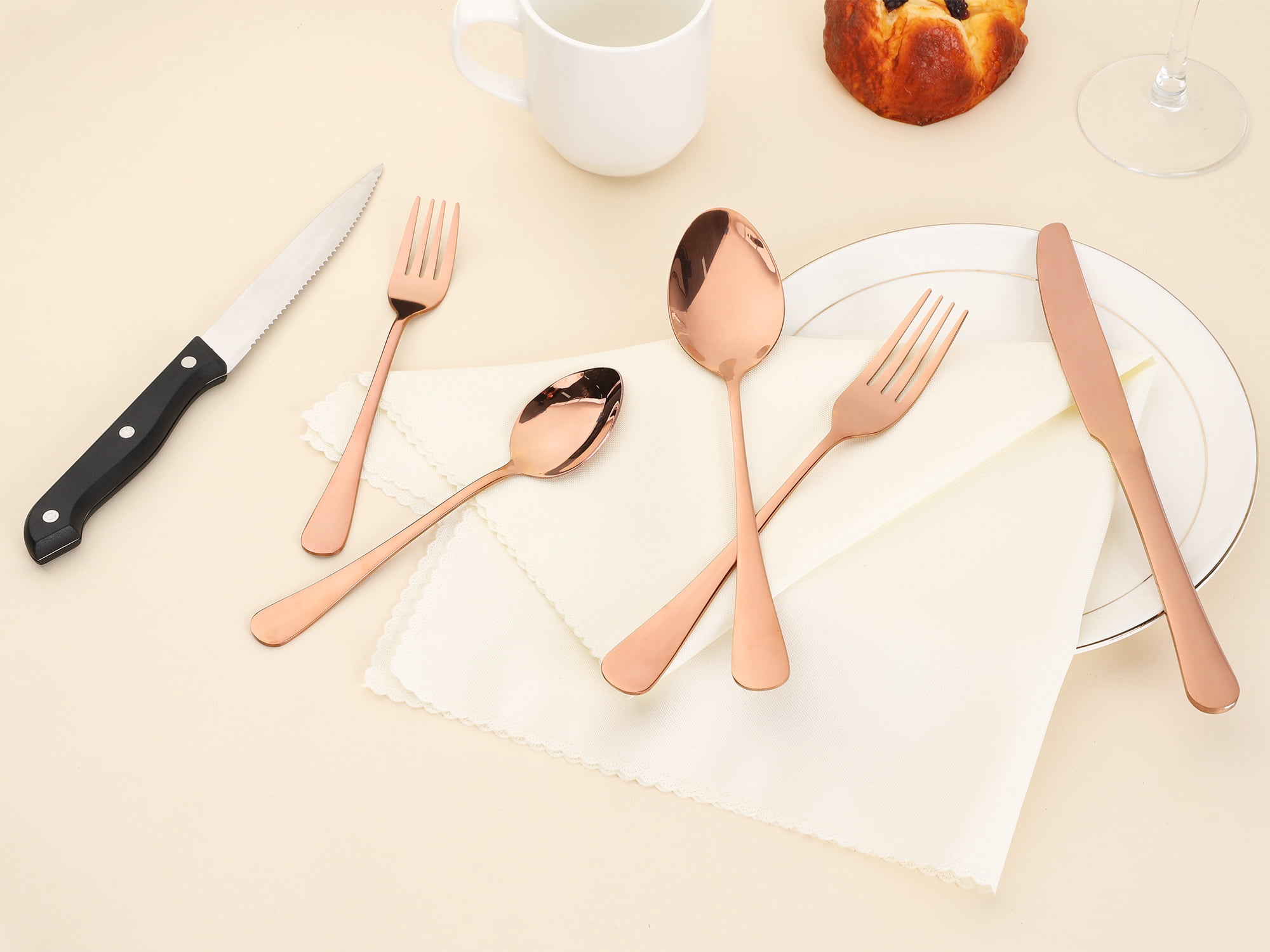 Unique Bargains Stainless Steel Flatware Set Rose Gold 24 Pcs