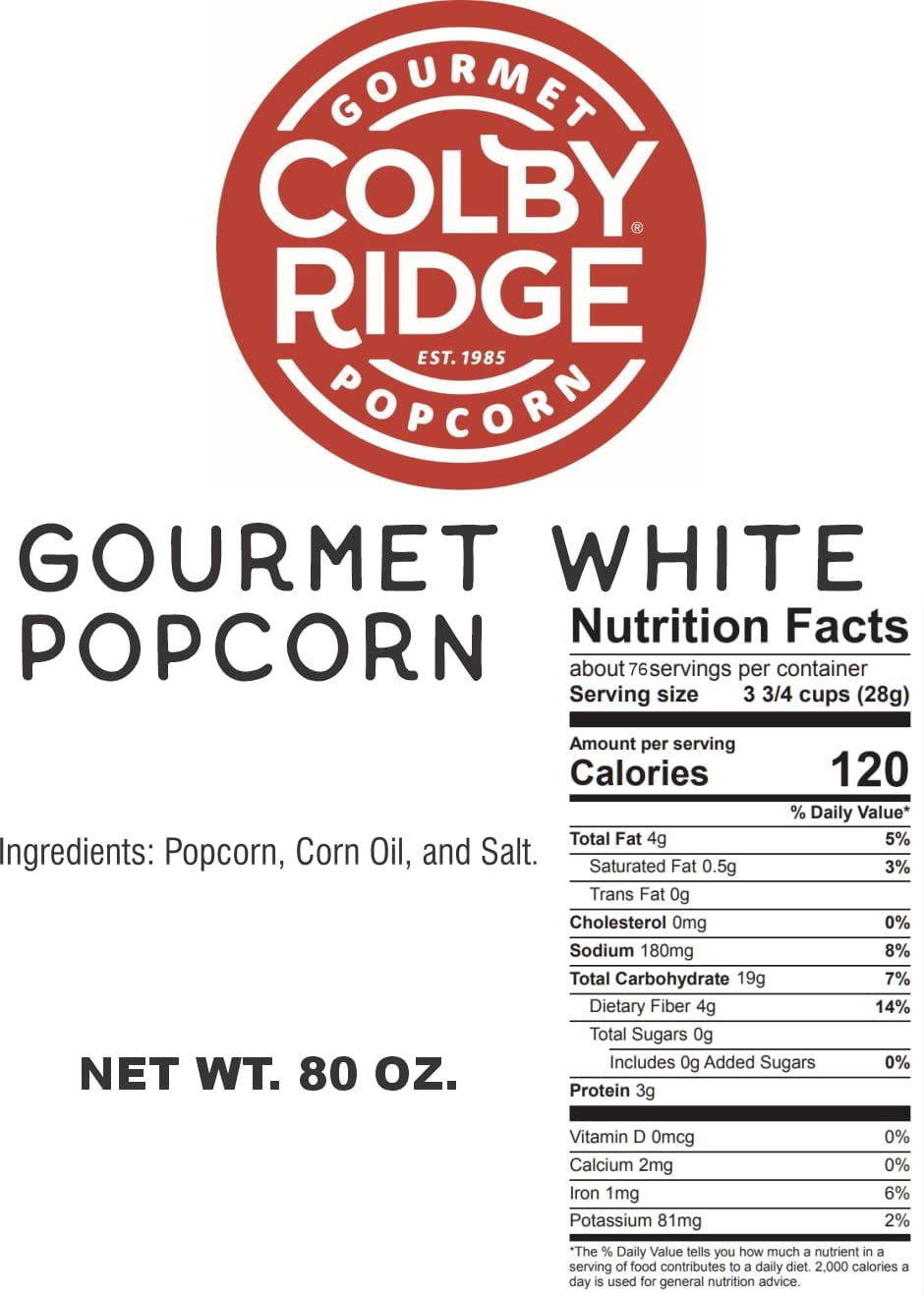 Colby Ridge Fluffy White Gourmet Craft Popped Gluten Free Popcorn Bulk Sized Large Gift Bash Bags (Bulk 18 Gal. 288 Cups.) (Fluffy White)