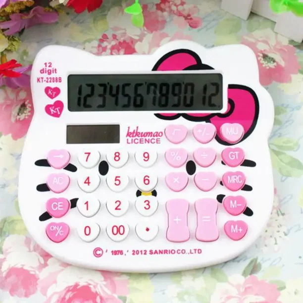 Calculadora solar de dibujos animados de Hello Kitty de Sanrio, nueva y linda, cabeza de Hello Kitty, computadora KT, útiles de oficina, útiles escolares para estudiantes