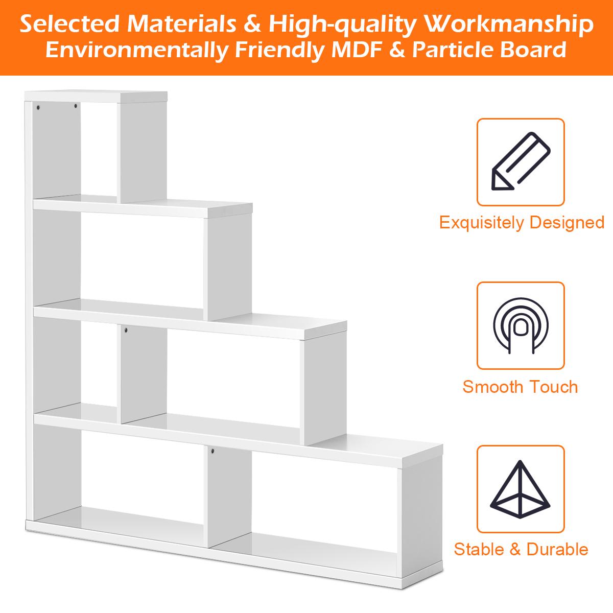 Giantex 10 Shelves Bookshelf, L Shaped Freestanding Ladder Corner Bookshelf w/6 Cubes, Stepped Etagere Bookcase, 5 Tier Wooden Storage Display Shelf for Home Office