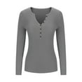thumbnail image 6 of Bmawag Spring Blouses for Women 2025 Long Sleeve V-Neck Solid Color Button Up Pullover Shirts Women's Fashionable Dressy Casual Loose Shirts Gifts for Women Gray L, 6 of 8
