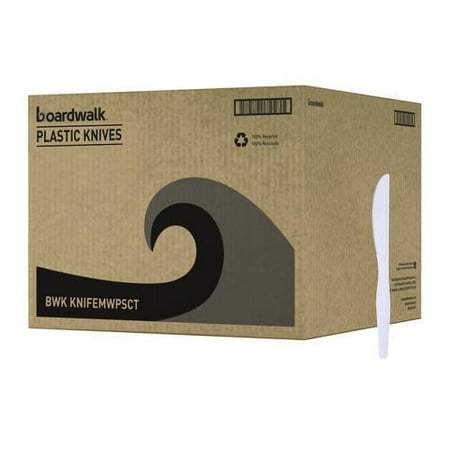 Boardwalk Mediumweight Polystyrene Cutlery, Knife, Plastic, White, 100/Box, 10 Boxes/Carton