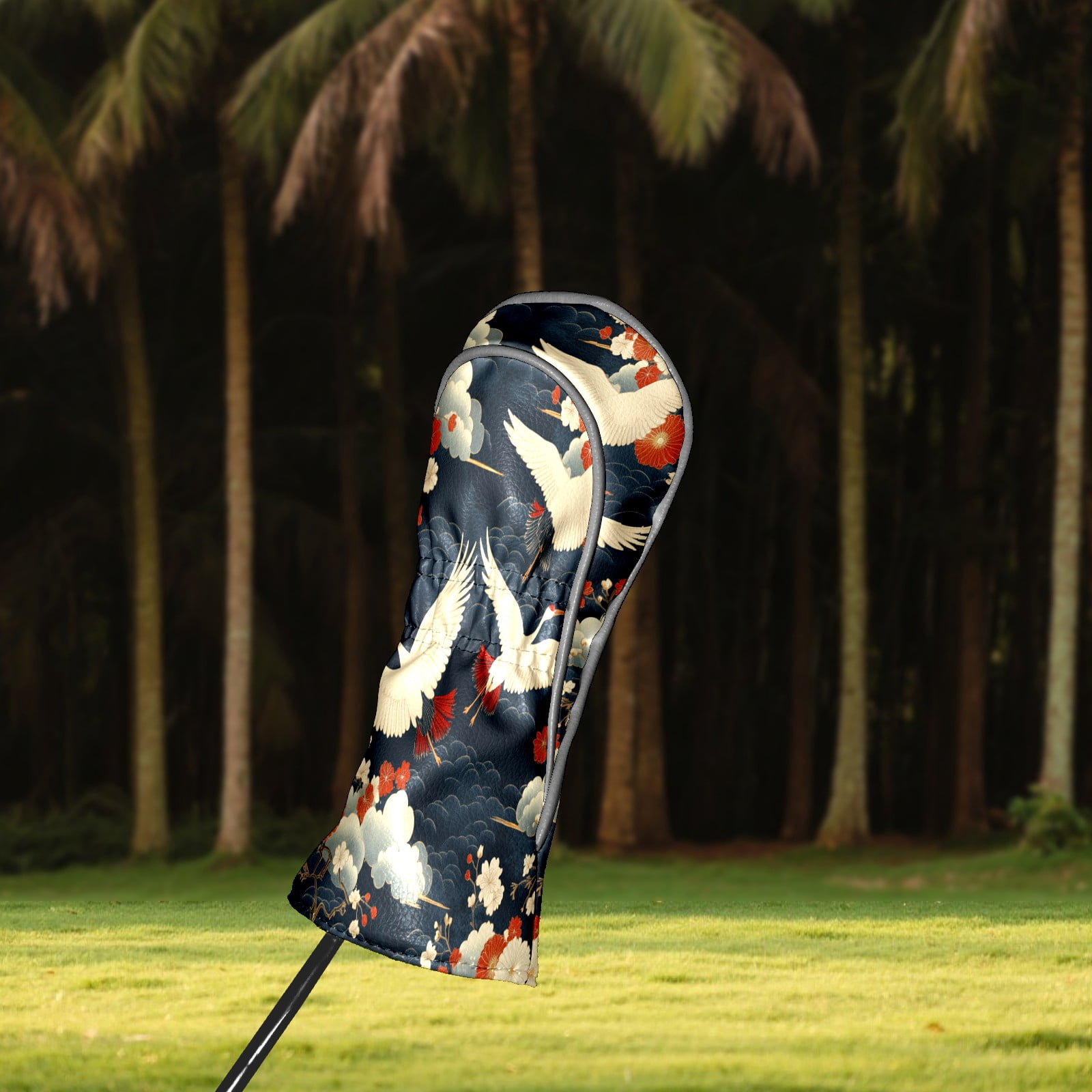 Golf Club Covers PU Leather Waterproof Head Covers for Fairway Woods Hybrids Cranes White Clouds