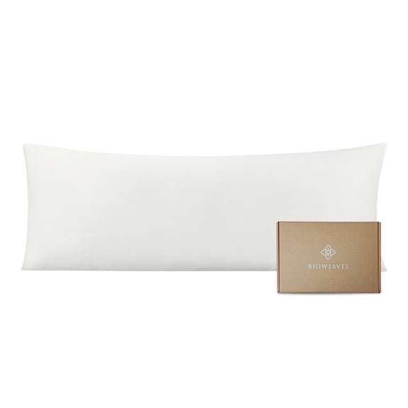 Bioweaves 100% Organic Cotton Body Pillow Cover for Body Pillowcases 300 Thread Count Soft Sateen Weave GOTS Certified with Zipped Closure - 21" x 54", White