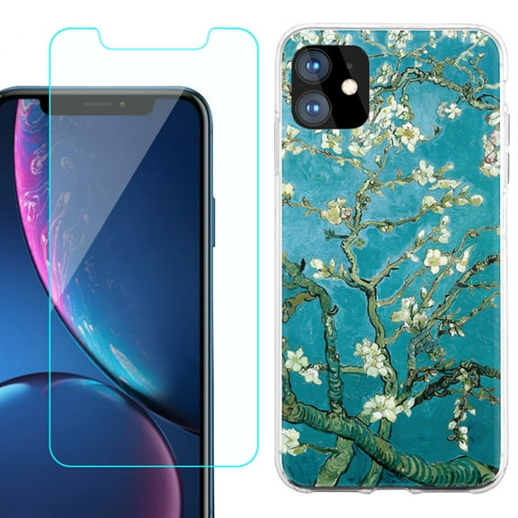 For Apple iPhone 11 Case , Slim-Fit TPU Protective Phone Case with Tempered Glass Screen Protector, by OneToughShield ® - Almond Blossom