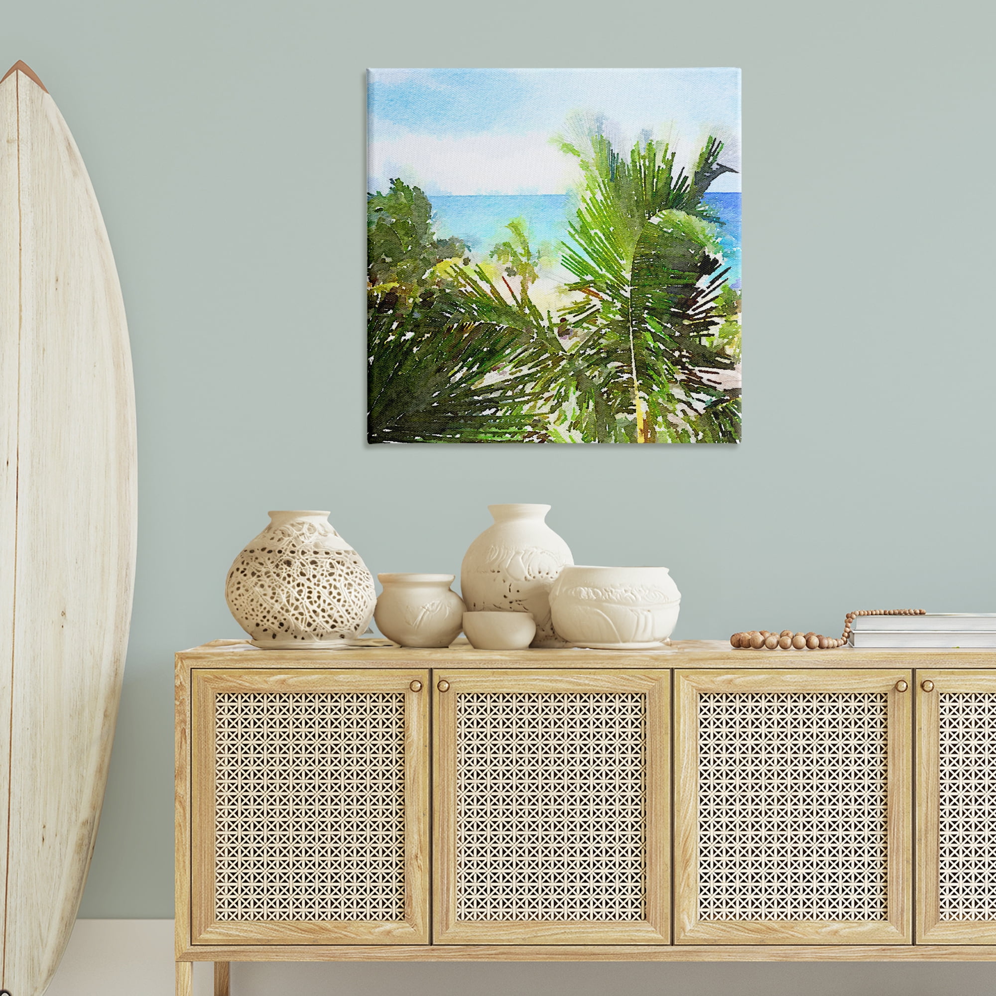 Stupell Industries Palm Leaves over Beach Landscape & Nature Painting Wrapped Canvas Art Print Wall Art, 36 x 36