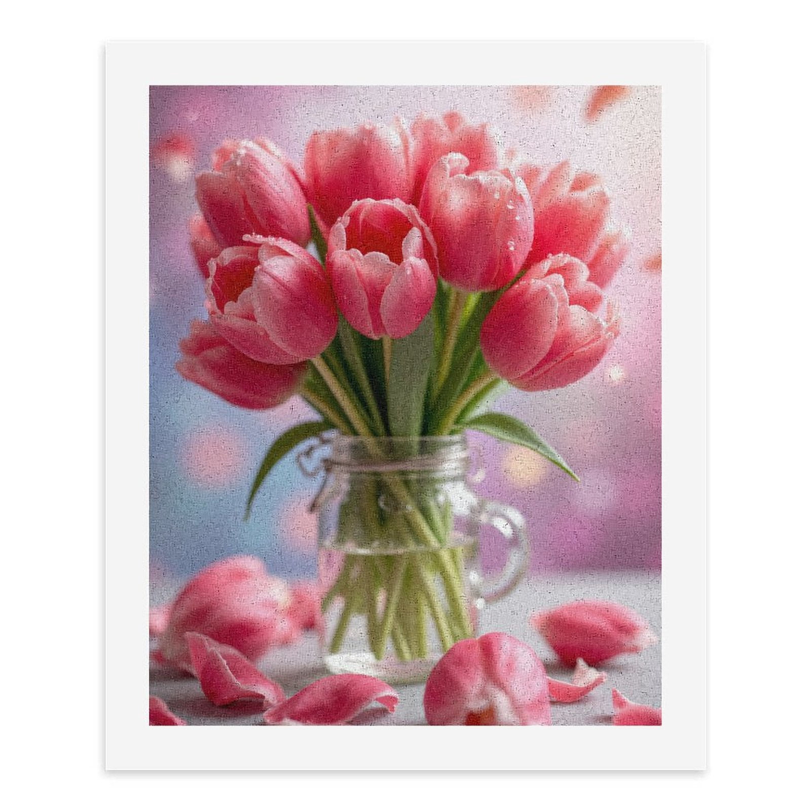 Paint By Numbers Kit for Adults Beginner - Pink Tulips In Glass Jar Decor DIY Canvas Painting Kits for Adults, Frameless Paint By Number for Adults for Home Wall Decor 16x20 Inch