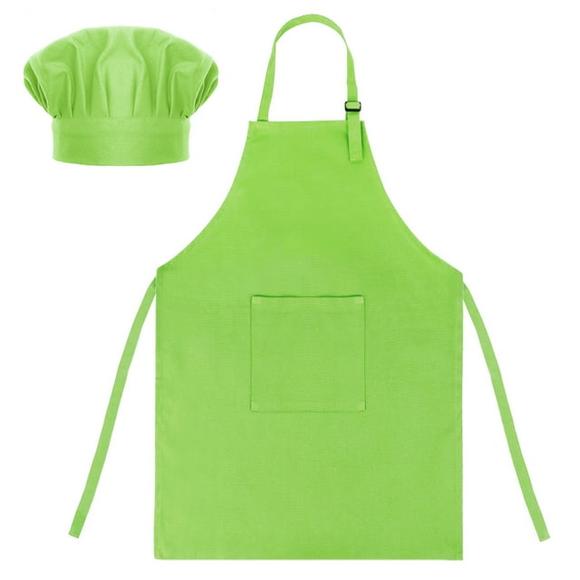 TOPTIE Cotton Canvas Kids Cooking Aprons and Chef Hat Set