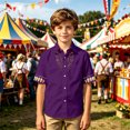 thumbnail image 2 of Boys Oktoberfest Embroidered Short Sleeve Button Down Shirt, Kids Western Festival Lapel Shirt, Casual Solid Color Decorative Print Top for Daily Party Wear(Dark Purple2,9-10 Years), 2 of 5