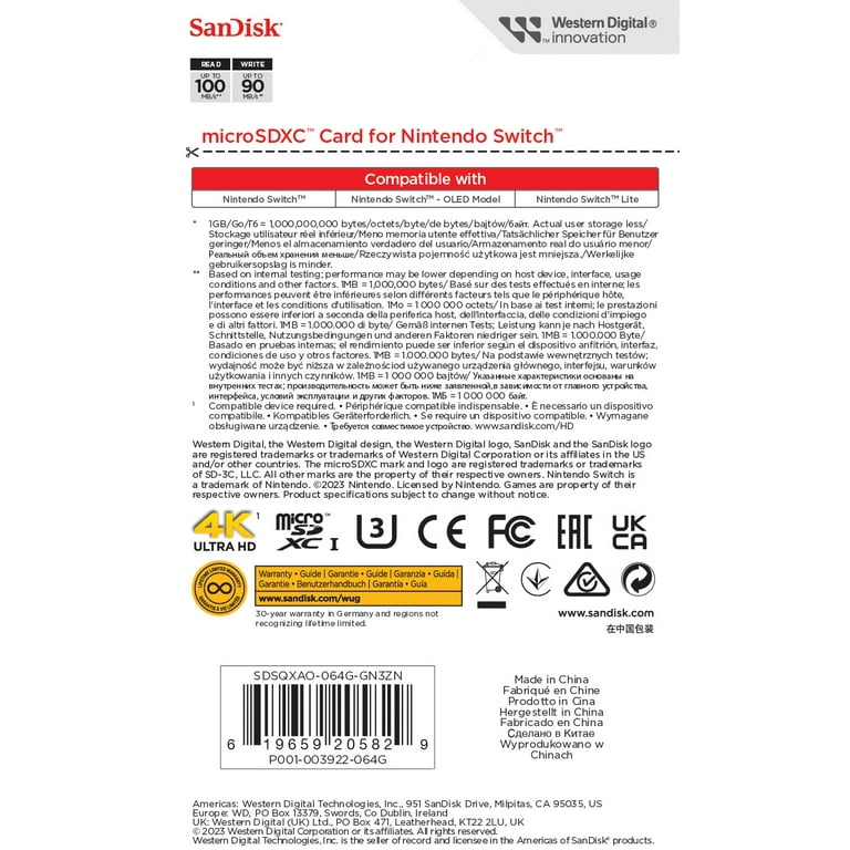 Carte Micro SanDisk SDXC Nintendo Switch - 64GB (SWITCH)