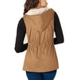 thumbnail image 2 of Ma Croix Womens Fur Lined Twill Vest With Hood Ultra Soft Faux Fur Lining Zip Up Cargo Gilet Heat Insulation, 2 of 6