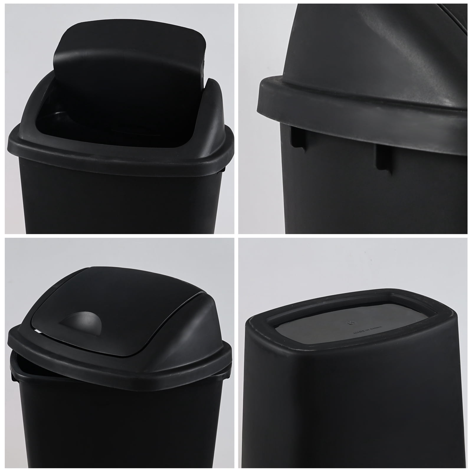 EudokkyNA 4 Pack 40 Liter Swing Top Trash Can, Plastic Garbage Bin with Lid, Black