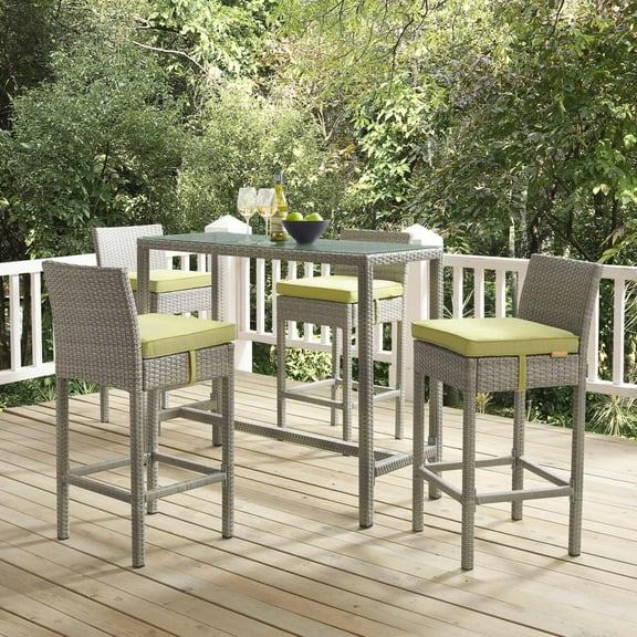 Modway Conduit Outdoor Patio Wicker Rattan Bar Stool Set of 4 in Light Gray Peridot by Modway