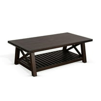 Anva Coffee Table, Dark Brown Mahogany, Shelf, Rectangular 52 Inch