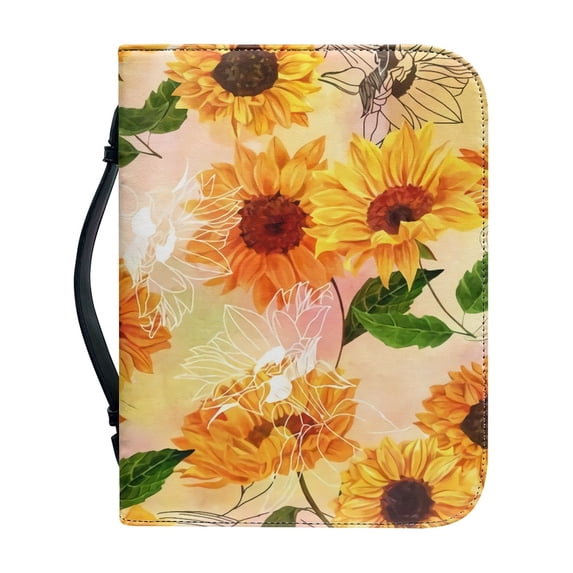 Xoenoiee Retro Sunflower Pattern Faux Leather Bible Cover for Men Boys Women Girls Christian Bible Case with Handle Carrying Book Case Protector Bible Tote Handbag Gifts, 2XL