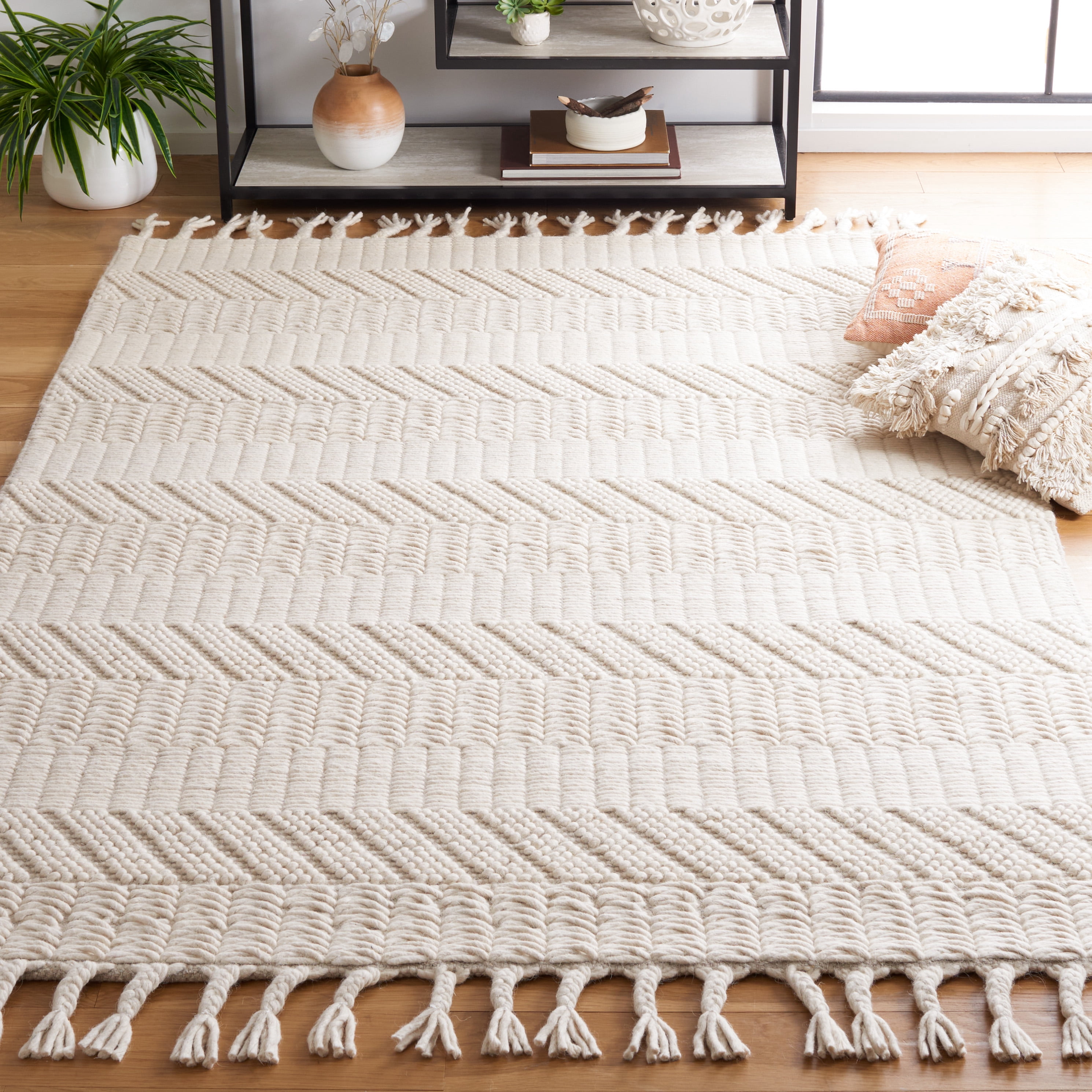 SAFAVIEH Natura Danny Striped Area Rug, Ivory, 6' x 6' Square