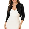 thumbnail image 4 of INSPIRE CHIC Women's Elegant Open Front 3/4 Sleeve Evening Shrug Satin Bolero Cardigan XS Black, 4 of 7