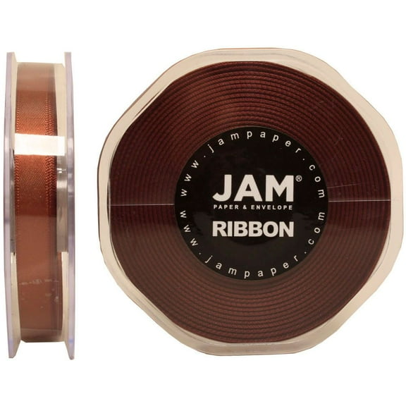 JAM Paper Double Faced Satin Ribbon, 3/8 in X 25 Yds, 1 per Pack, Brown