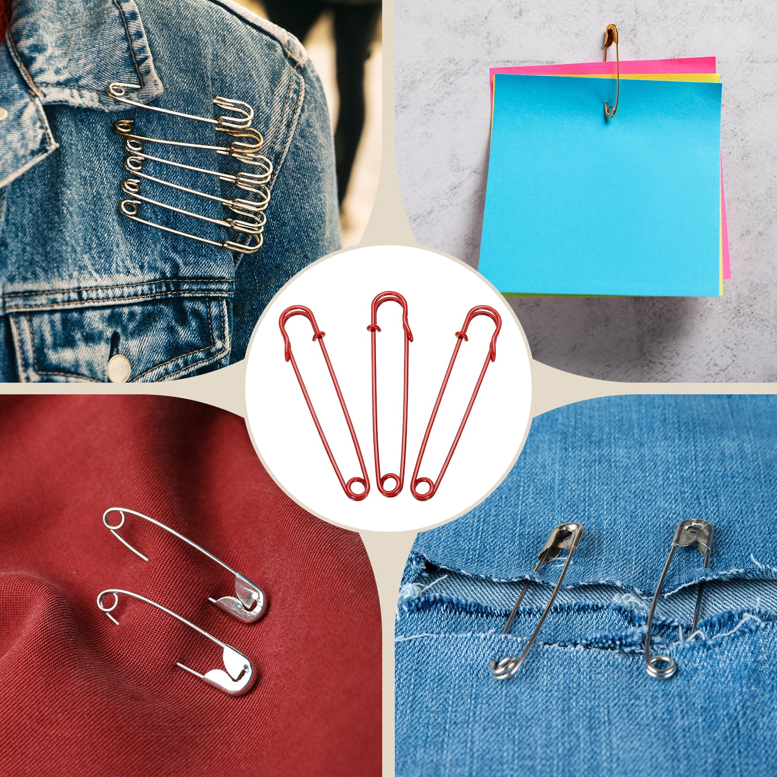 Uxcell 30pcs Safety Pins 100mm Baked Paint Large Safety Pin for Clothes, Red