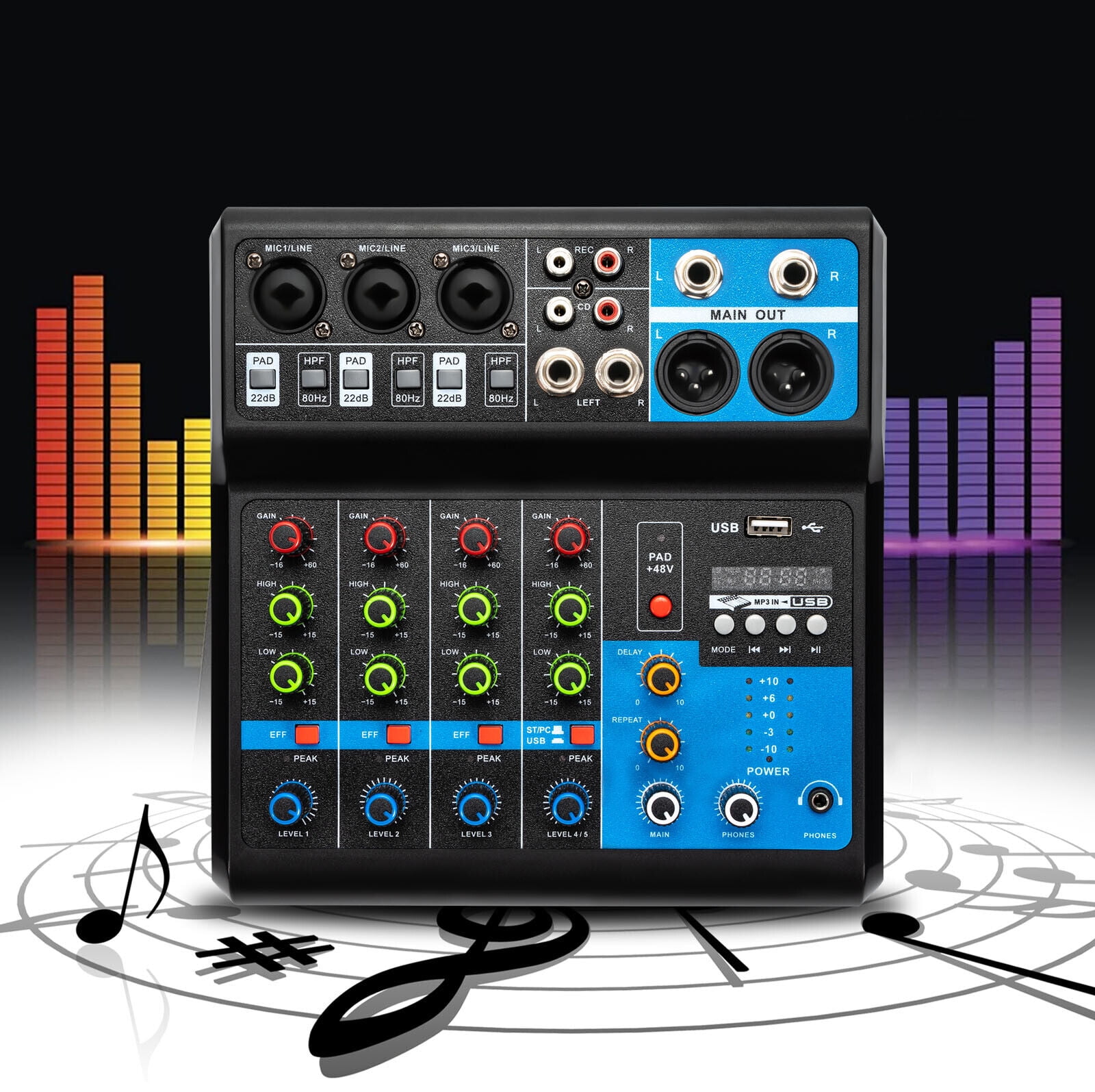 Surichinmoi Alfabetisk orden Layouten Miumaeov 5-Way Mixer 5 Channel Portable Audio Mixer Sound Board Console 5W  for Home KTV Campus Presentations Conferences Stage Performances -  Walmart.com