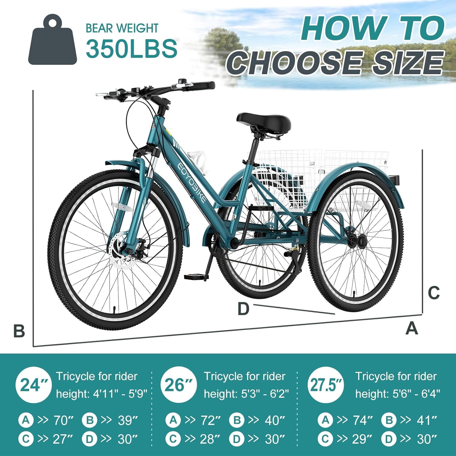 Lilypelle Mountain Tricycle for Adults, MTB 7 Speed Three Wheel Bike, 24/26/27.5 Inch Adults Trikes w/ Disc Brake & Cargo Basket for Women, Men, Seniors