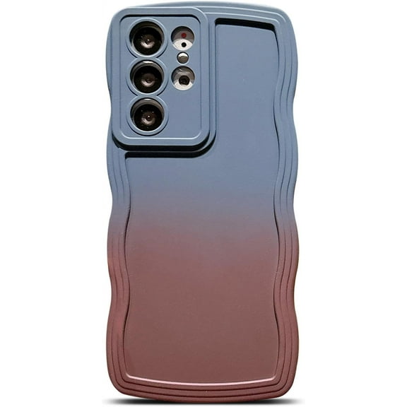 Compatible with Samsung Galaxy S21 Ultra 5G Case,Cute Gradient Color Curly Wave Frame Shockproof Protective Cases Soft Cover (Blue Wine Red)