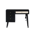 thumbnail image 4 of 39" Modern Bohemian Style Wooden Makeup Vanity Desk with Stool, Charging Plugs and USB Ports, Retro Dressing Table with 3 Storage Drawers and 1 Rattan Drawer for Bedroom, Dressing Room (Black), 4 of 14